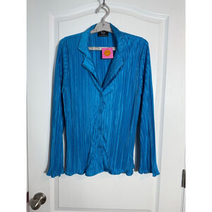 Women's Lala Electric Blue Plissé Button Down Shirt S